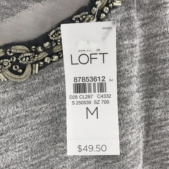Loft Ann Taylor Gray Beaded Roundneck Short Sleeve Pullover Top - Picture 11 of 11